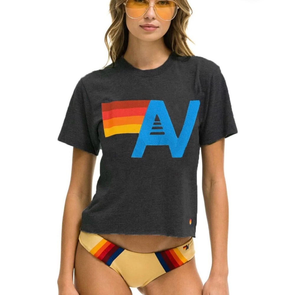 Aviator Nation LOGO BOYFRIEND TEE - CHARCOAL Small